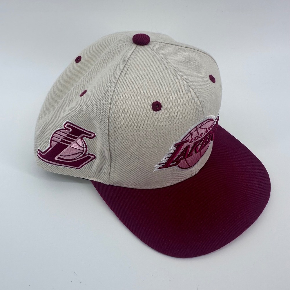 Mitchell & Ness Los Angeles Lakers Hat Mens OSFM Maroon Cream Snapback Cap‎ - Picture 3 of 9